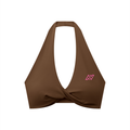 Women's Pleated Halter Sports Bra Pink Logo