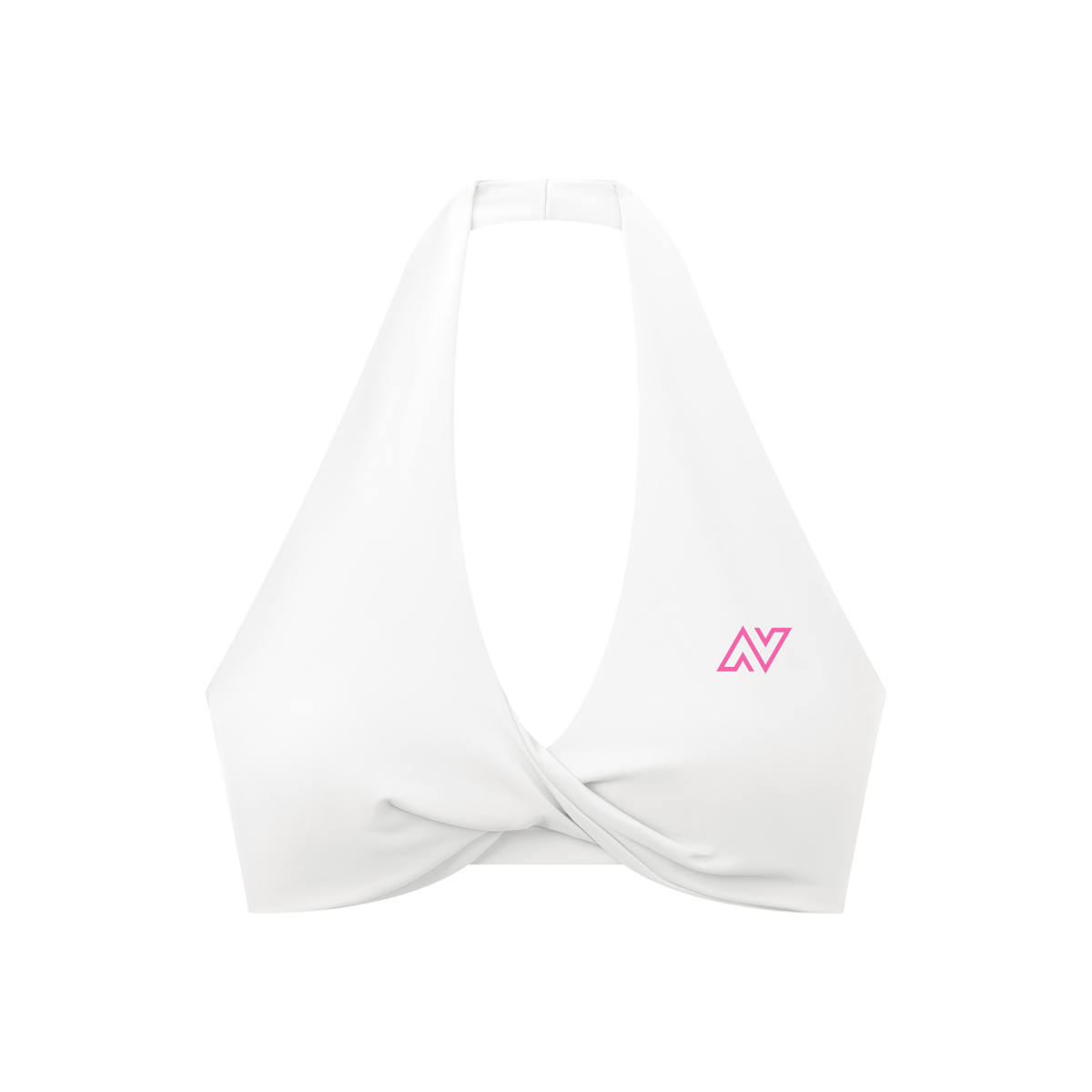 Women's Pleated Halter Sports Bra Pink Logo