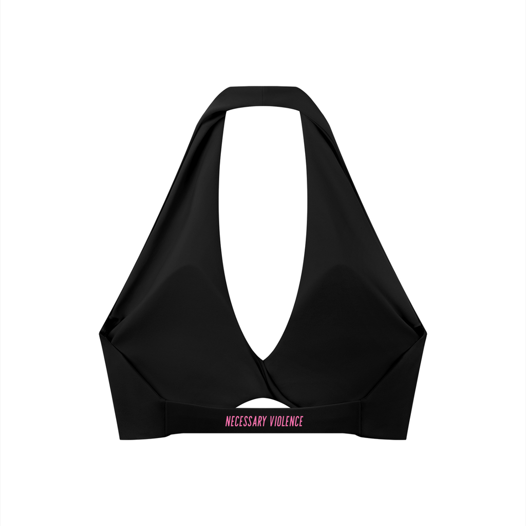 Women's Pleated Halter Sports Bra Pink Logo