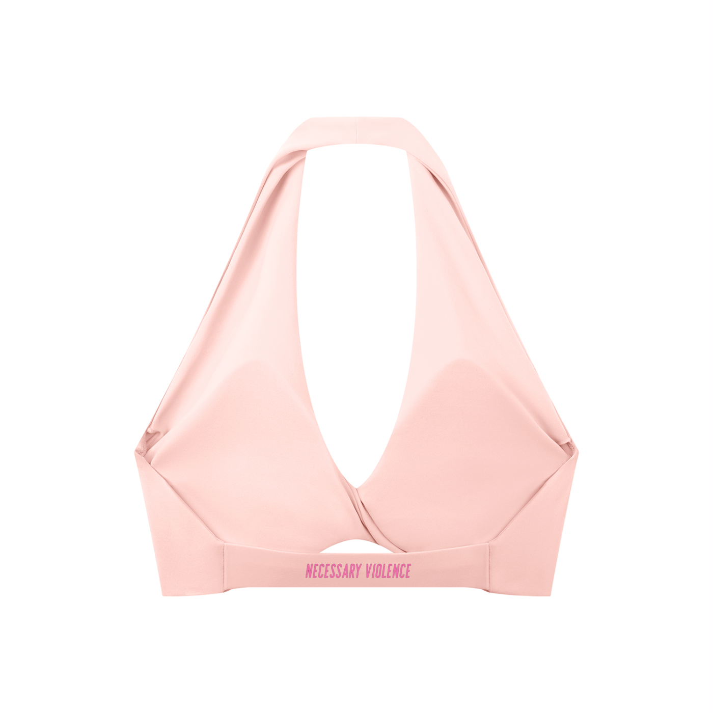 Women's Pleated Halter Sports Bra Pink Logo