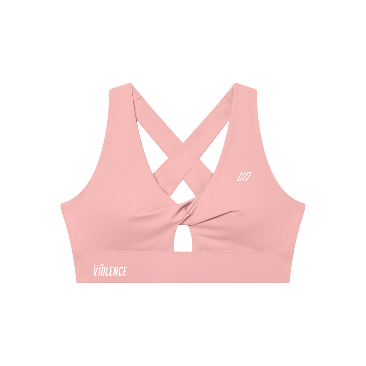 Women's Twist Front V-Neck Sports Bra White Logo