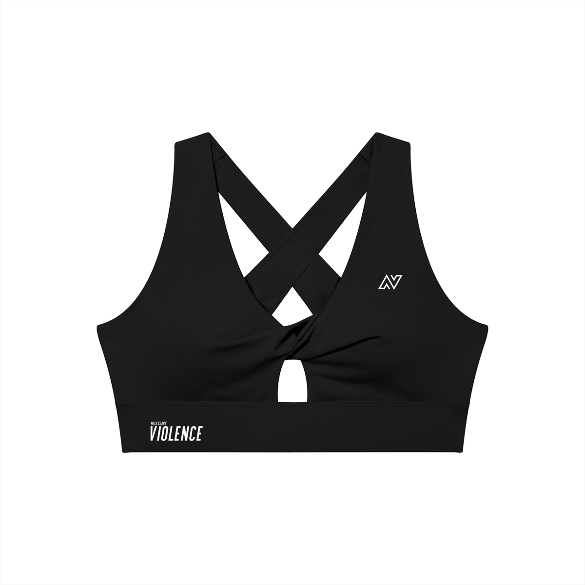 Women's Twist Front V-Neck Sports Bra White Logo