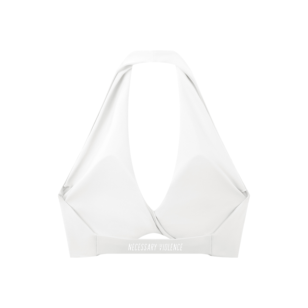 Women's Pleated Halter Sports Bra White Logo