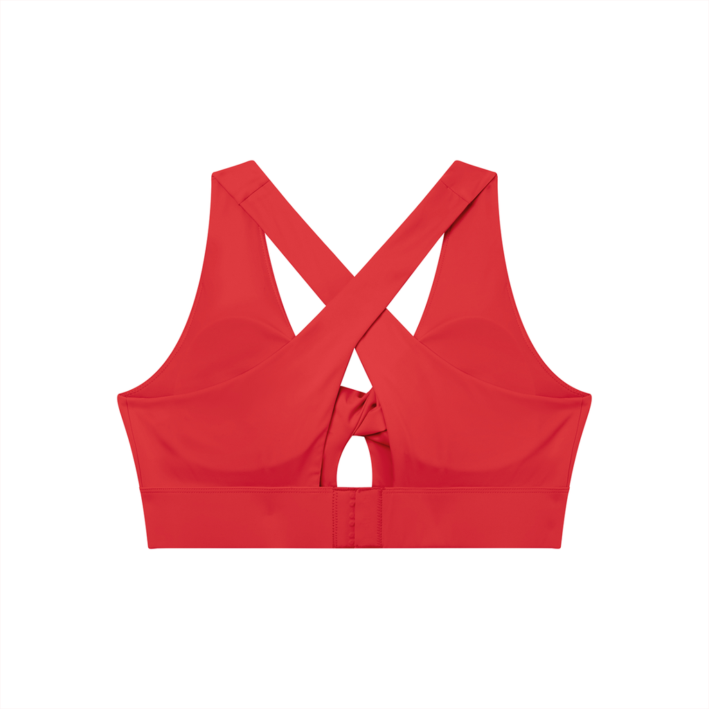 Women's Twist Front V-Neck Sports Bra White Logo