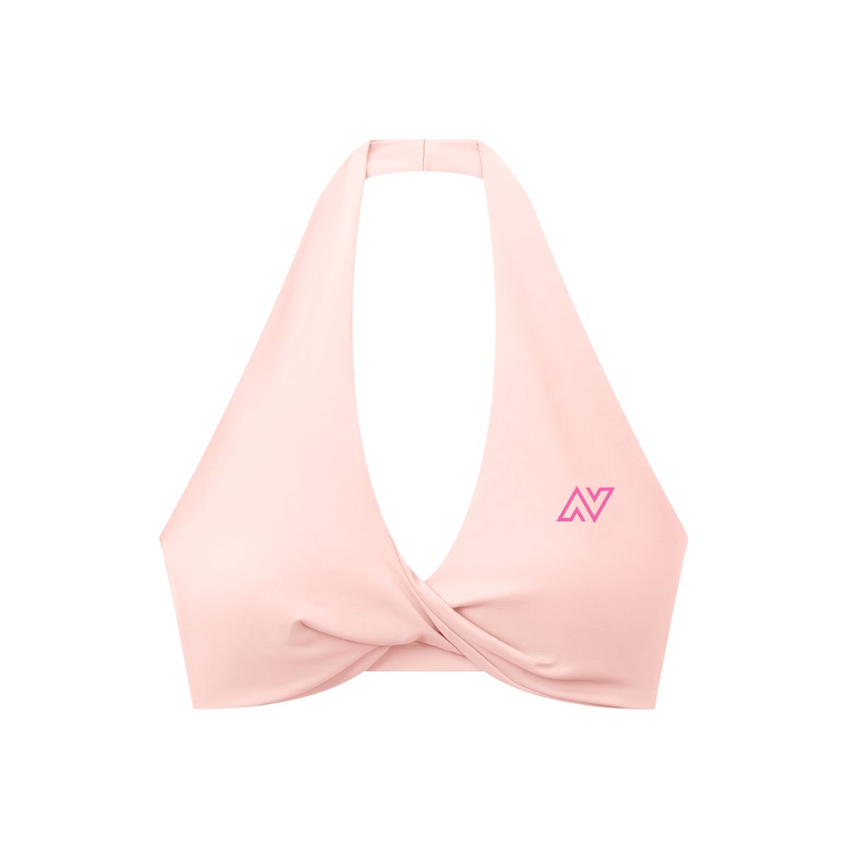 Women's Pleated Halter Sports Bra Pink Logo