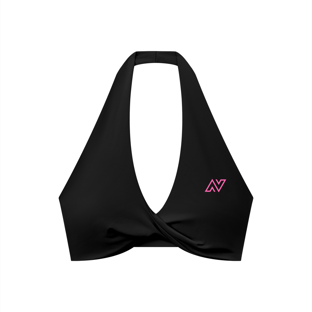 Women's Pleated Halter Sports Bra Pink Logo