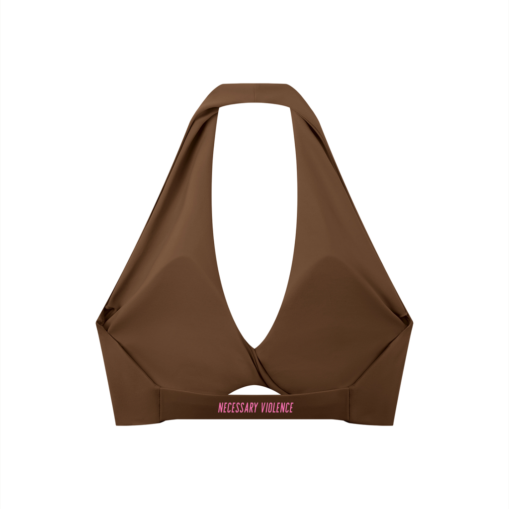 Women's Pleated Halter Sports Bra Pink Logo