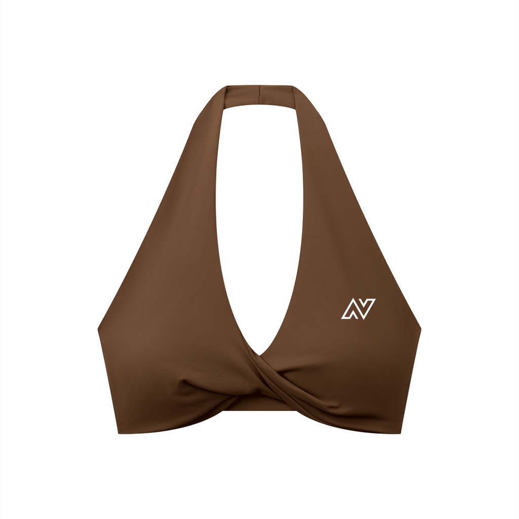 Women's Pleated Halter Sports Bra White Logo